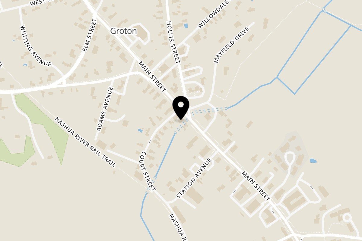Map showing the location of Bruno's Pizza on 195 Main St in Groton